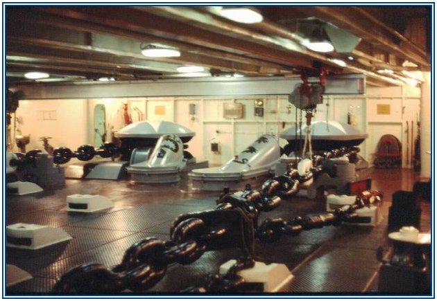 "RANGERS" ANCHORS AND CHAINS WERE REMOVED ANDWERE TRUCKED TO THE EAST COAST FOR USE ON  THENEW 'USS RONALD REAGAN CVN-76...."This Photo supplied by Clint Ferrara USS Ranger Vet"